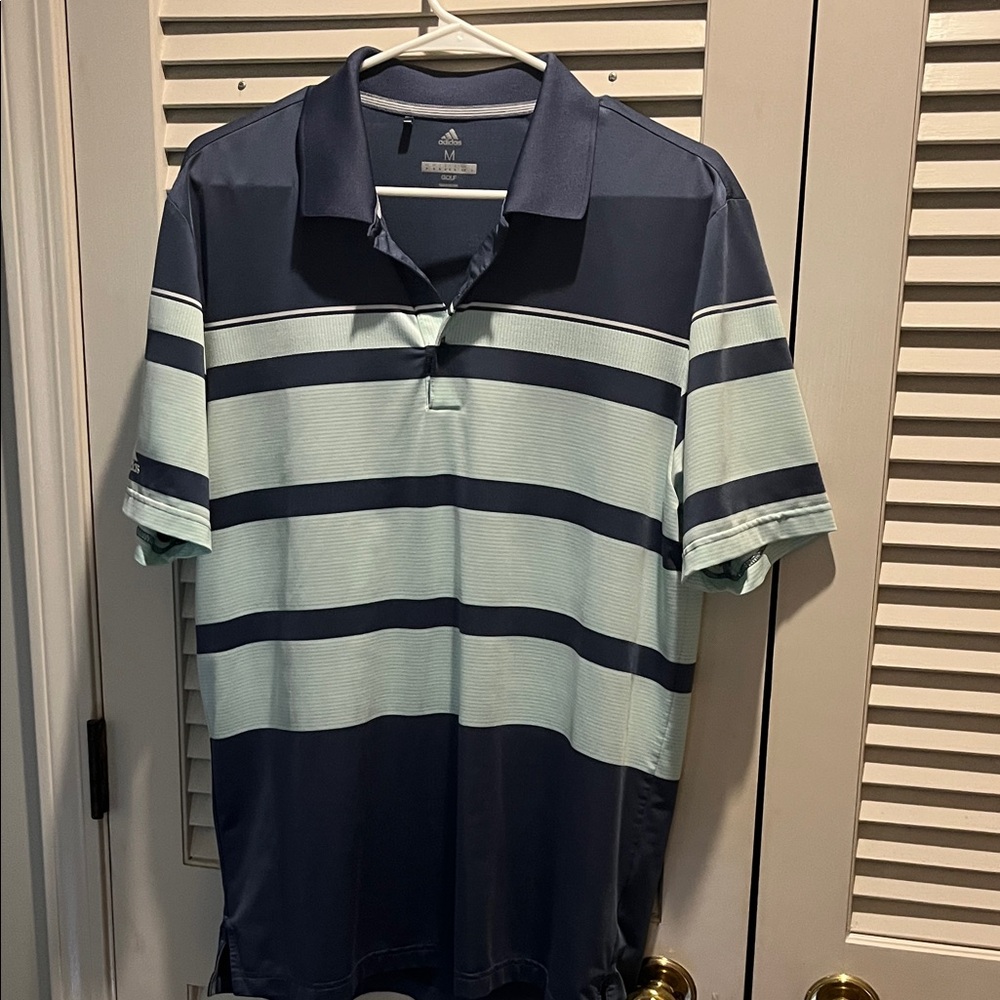 adidas Men's golf Polo Shirt - Navy and Light Blue Stripes